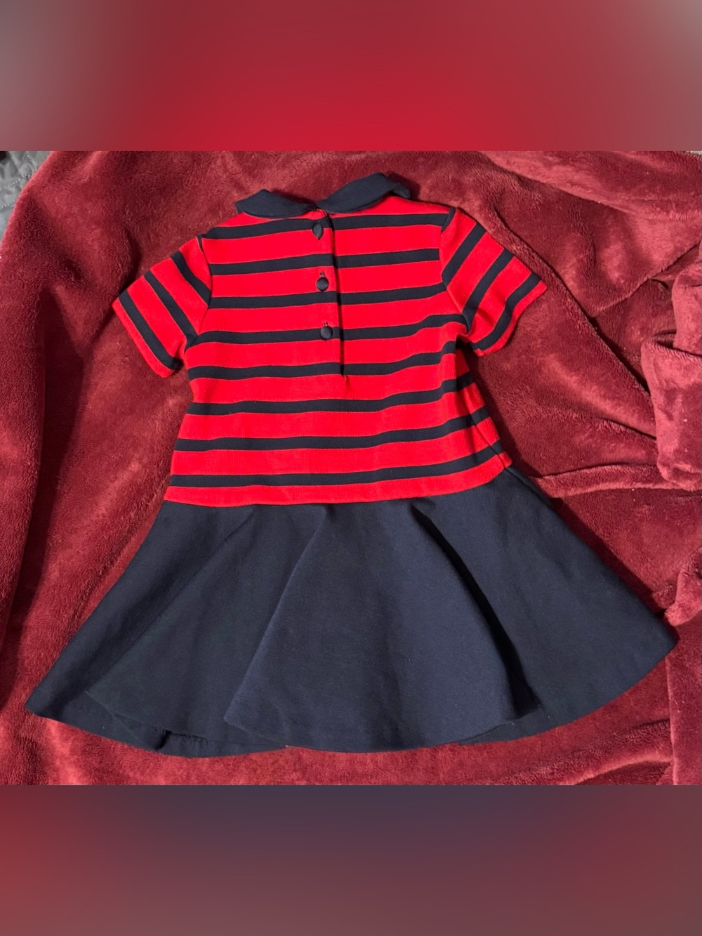 Ralph Lauren Red & Navy Striped Polo Dress 6 Months Girls - Picture 2 of 3